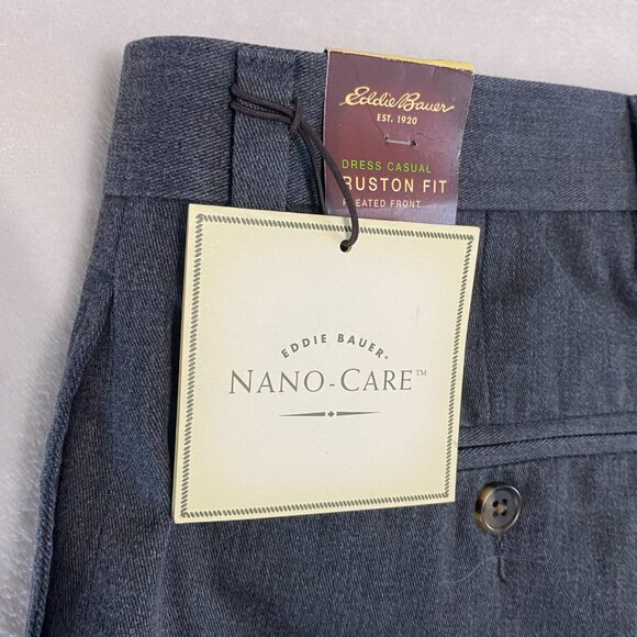 NWT EDDIE BAUER Nano Care Dress Casual Pleated Ruston Fit Pants Charcoal 34 x 30 - Picture 3 of 12